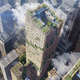 A rendering of a wooden high-rise building to be constructed in Japan.